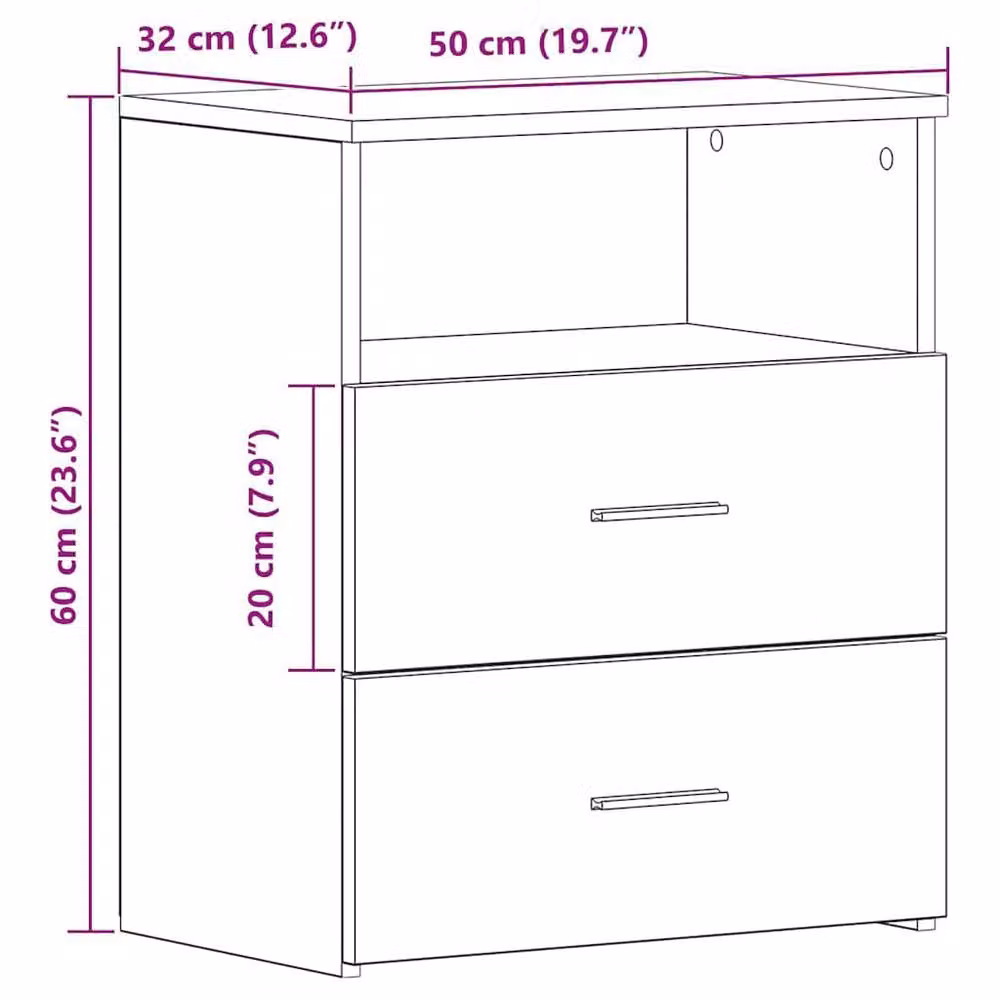 Berkfield Home Bedside Cabinet in Brown Old Wood, W/D/H: 50 x 32 x 60 cm – 6