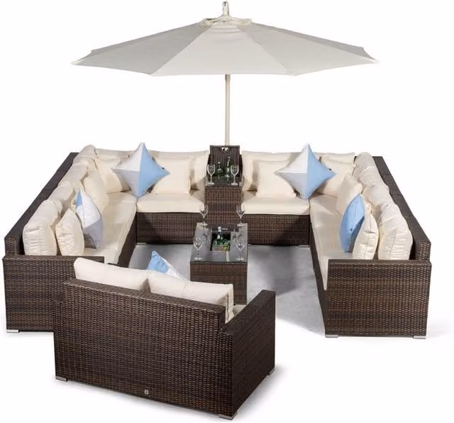 Giardino Havana 12 Seat Rattan Garden Sofa Set with 2 Drinks Coolers in Brown