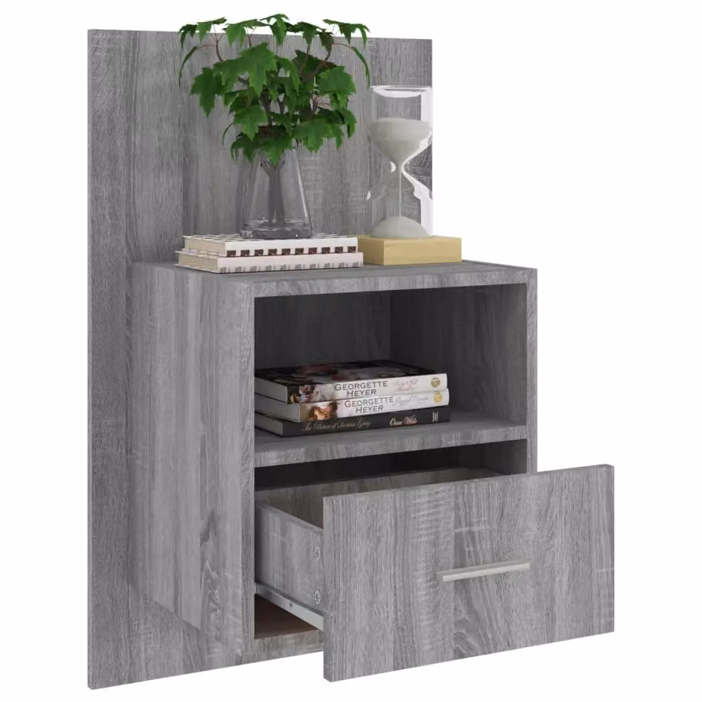 Berkfield Home Set of 2 Wall-mounted Bedside Cabinets in Grey Sonoma – 3