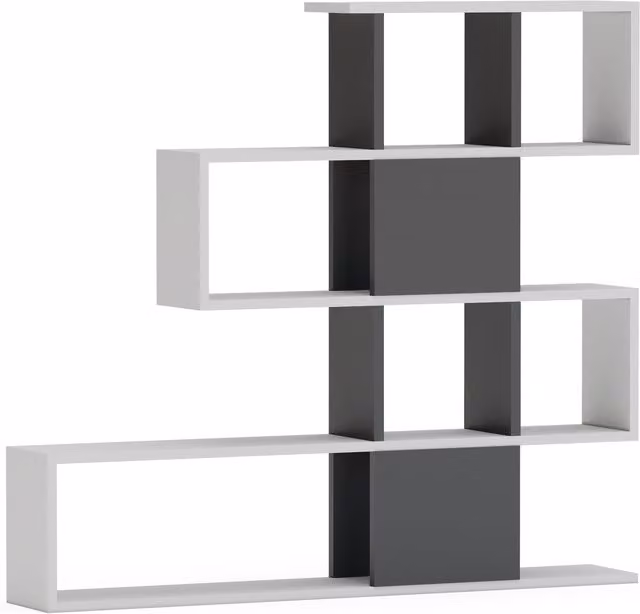 Decorotika Karlin Asymmetric Geometric Bookshelf Shelving Unit in White and Anthracite, W/D/H: 120 x 20 x 110 cm