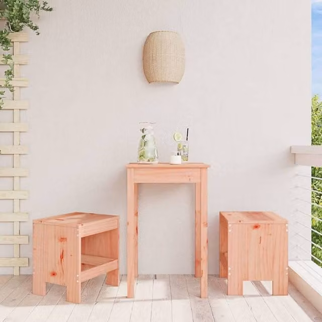 Berkfield Home Set of 2 Rustic Douglas Wood Garden Stools in Light Tan, W/D/H: 40 x 36 x 45 cm
