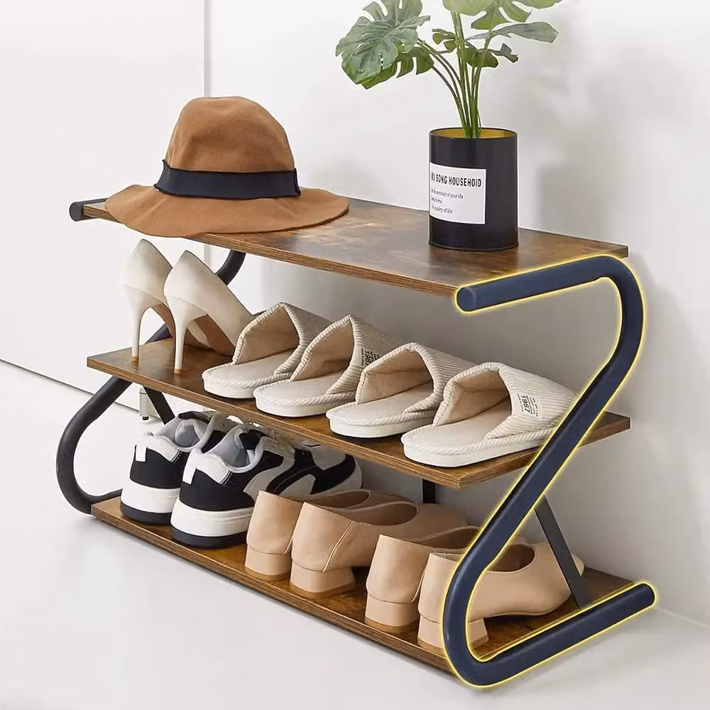 Living and Home Rustic 3-Tier S-Frame Shoe Rack and Plant Stand in Brown and Black – 5