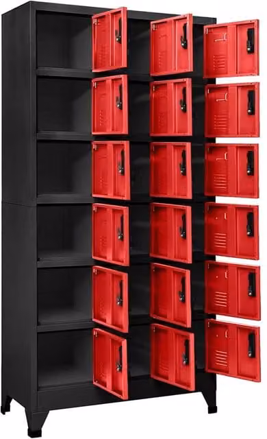 Berkfield Home Anthracite and Red Steel Locker Cabinet with Hinged Doors and Lock, W/D/H: 90 x 40 x 180 cm