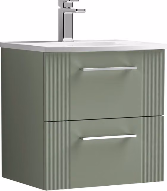 Balterley Wall Hung 2 Drawer Vanity Unit with Curved Vitreous China Basin, Satin Green