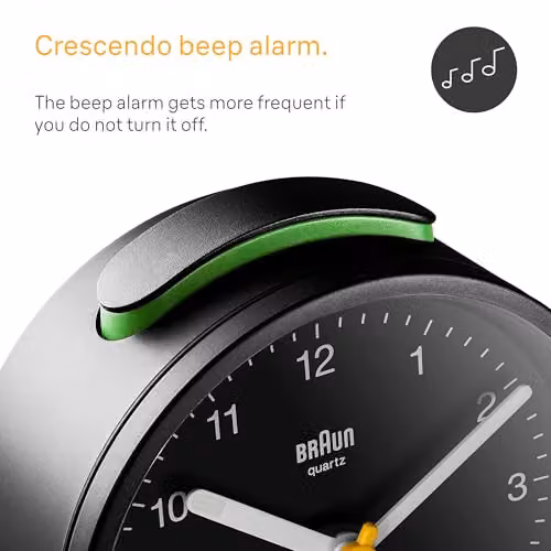 Braun Classic Analogue Alarm Clock in Black, Yellow or White – 2