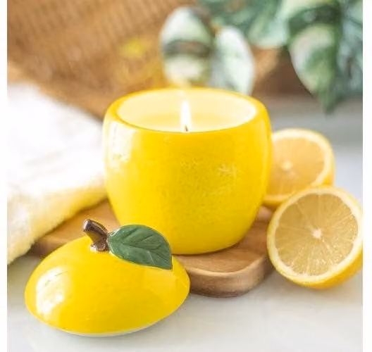 KDMD Lemon Shaped Ceramic Candle Jar in Yellow