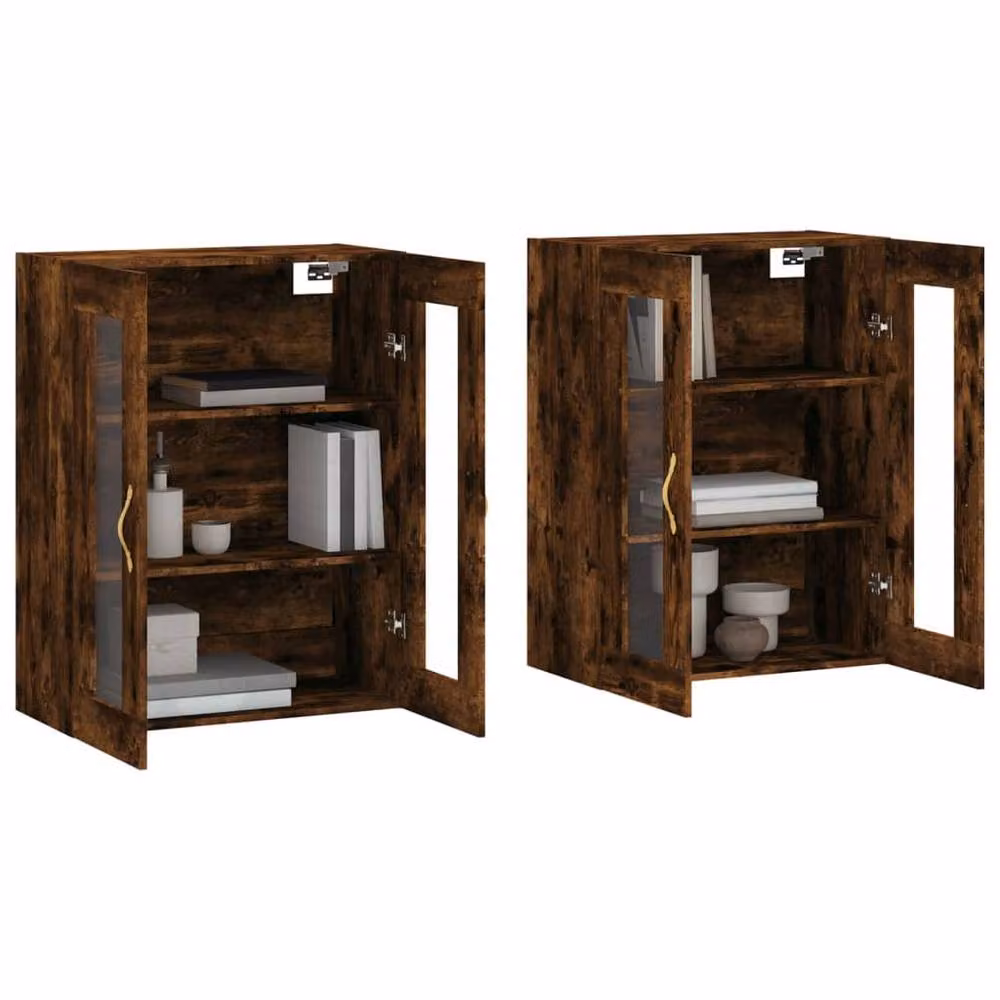 Berkfield Home Set of 2 Wall Mounted Cabinets in Smoked Oak and Brown with Glass Doors – 2