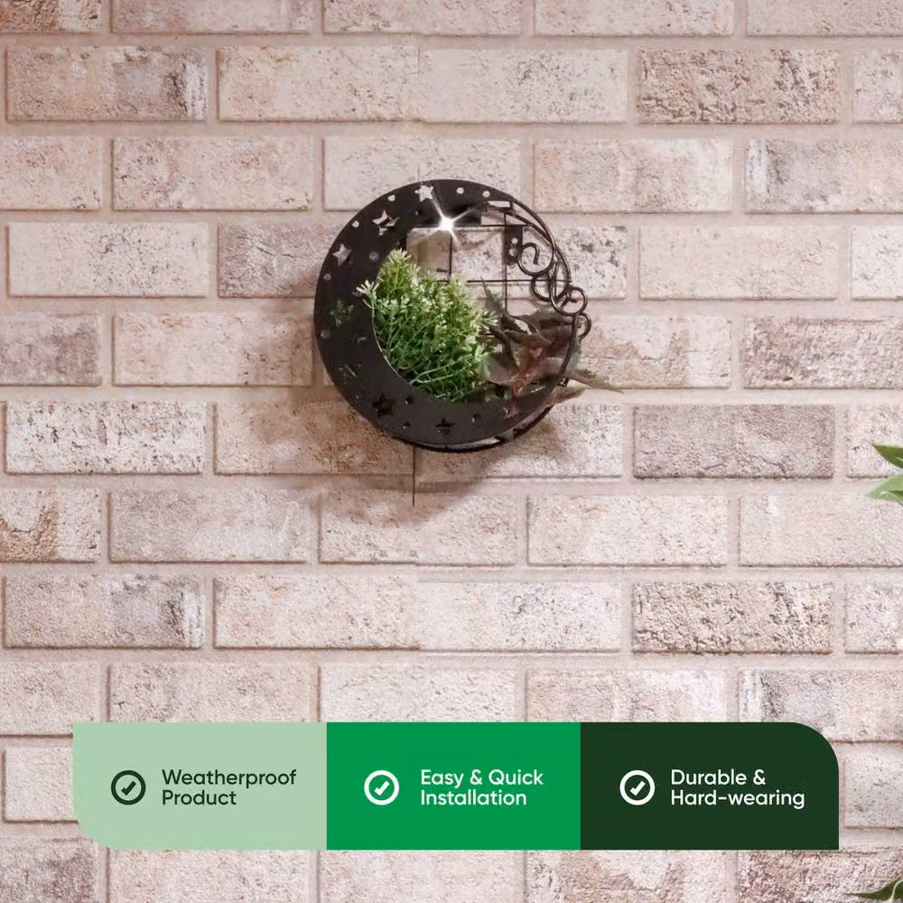 Gardenwize Solar Moon Wall Planter with Warm White LED Light, Black Metal Moon Shaped Outdoor Hanging Flower Pot for Garden and Balcony, W/D/H: 25 x 25 x 12 cm – 3