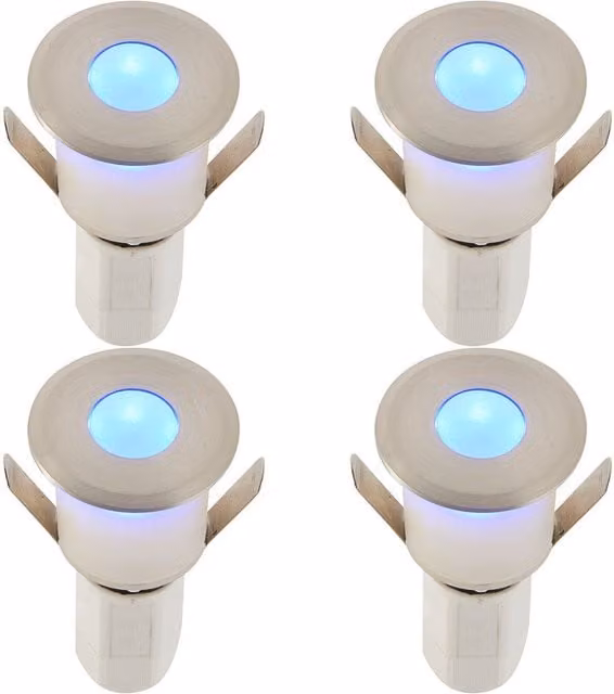 Loops 4 Pack Recessed Blue LED Decking Guide Lights, IP67 Waterproof, Satin Nickel Finish