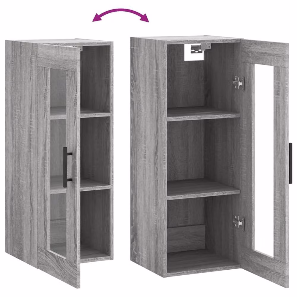 Berkfield Home Wall Mounted Cabinet in Grey with Glass Doors, W/D/H: 34.5 x 34 x 90 cm – 4