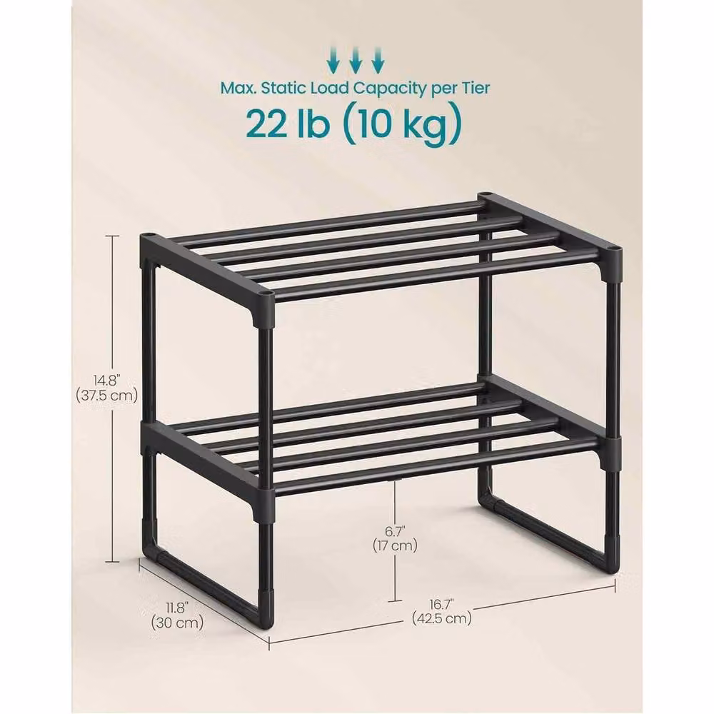 The Bazaarist Stackable 2 Tier Metal Shoe Rack, Black – 3