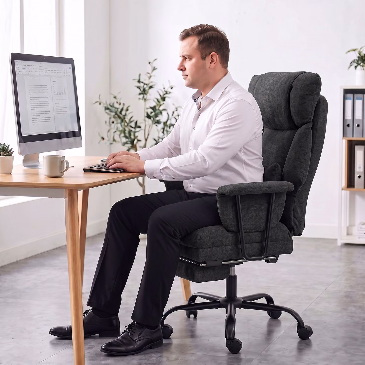HOMCOM Black Fabric Task Chair with Lumbar Support and 360 Degree Swivel for Home Office – 9