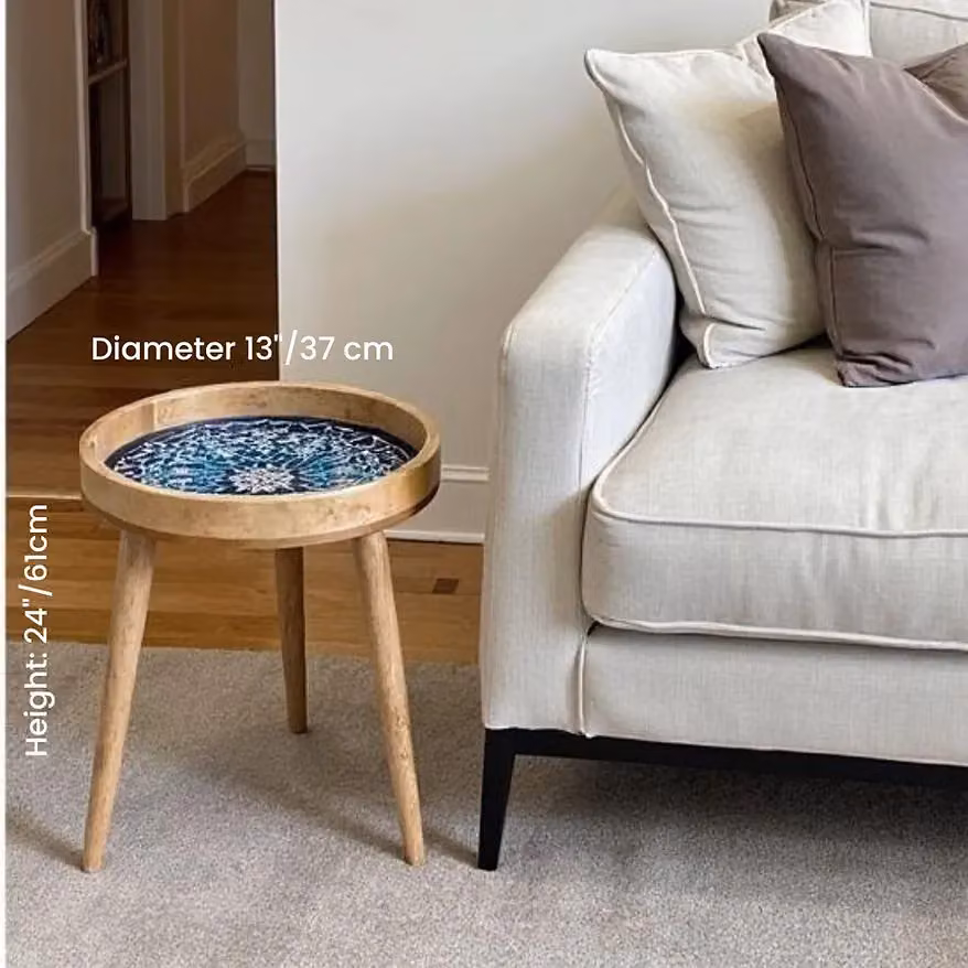 Hartsmede Marrakesh Round Mango Wood Side Table with Blue Glossy Enamel Top, W/D/H: 38 x 38 x 45.72 cm – 8