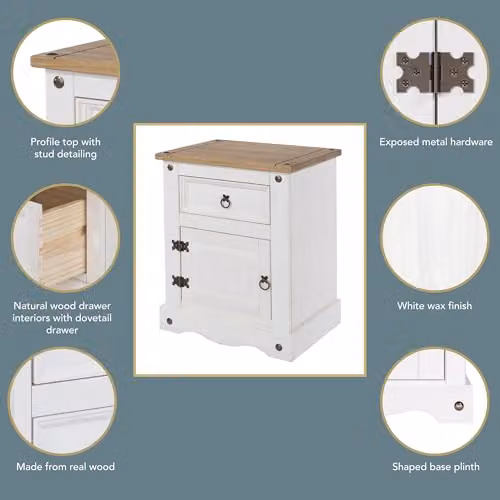 Core Products Corona White Wax 1 Door 1 Drawer Bedside Cabinet – 3