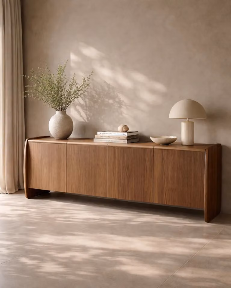 Tommy Franks Underline 4 Door Buffet Sideboard in Light Walnut and Brown