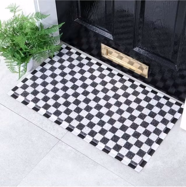 Artsy Mats Black Checked Rectangular Doormat W/D/H: 70 x 40 x 1 cm