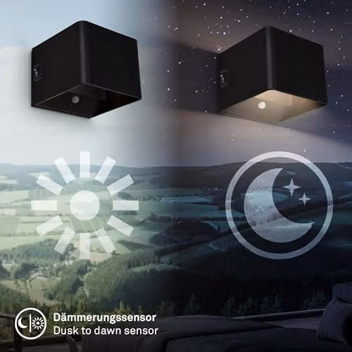 Briloner Rechargeable LED Wall Light with Motion and Dusk Sensor, Up & Down Lighting, Black – 6