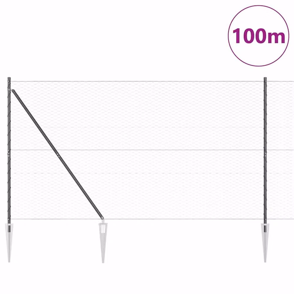 Berkfield Home Grey Steel Hexagon In-Ground Fence, Length: 100 m – 2