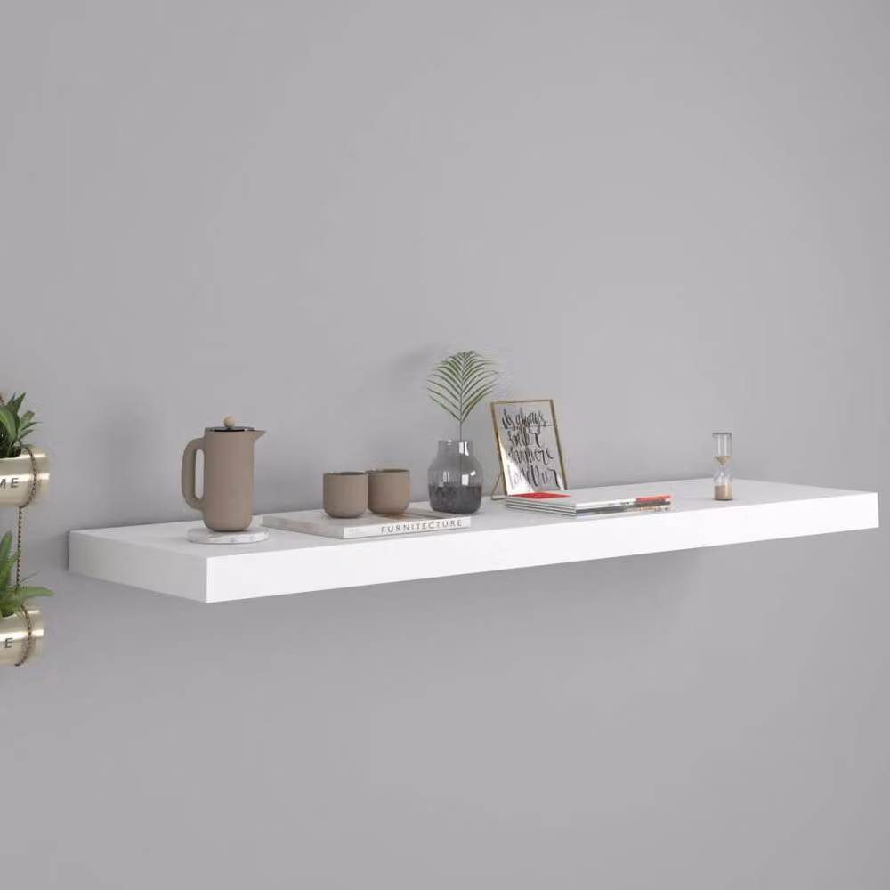 Berkfield Home Durable Floating Wall Shelf in White, W/D/H: 90 x 23.5 x 3.8 cm – 2