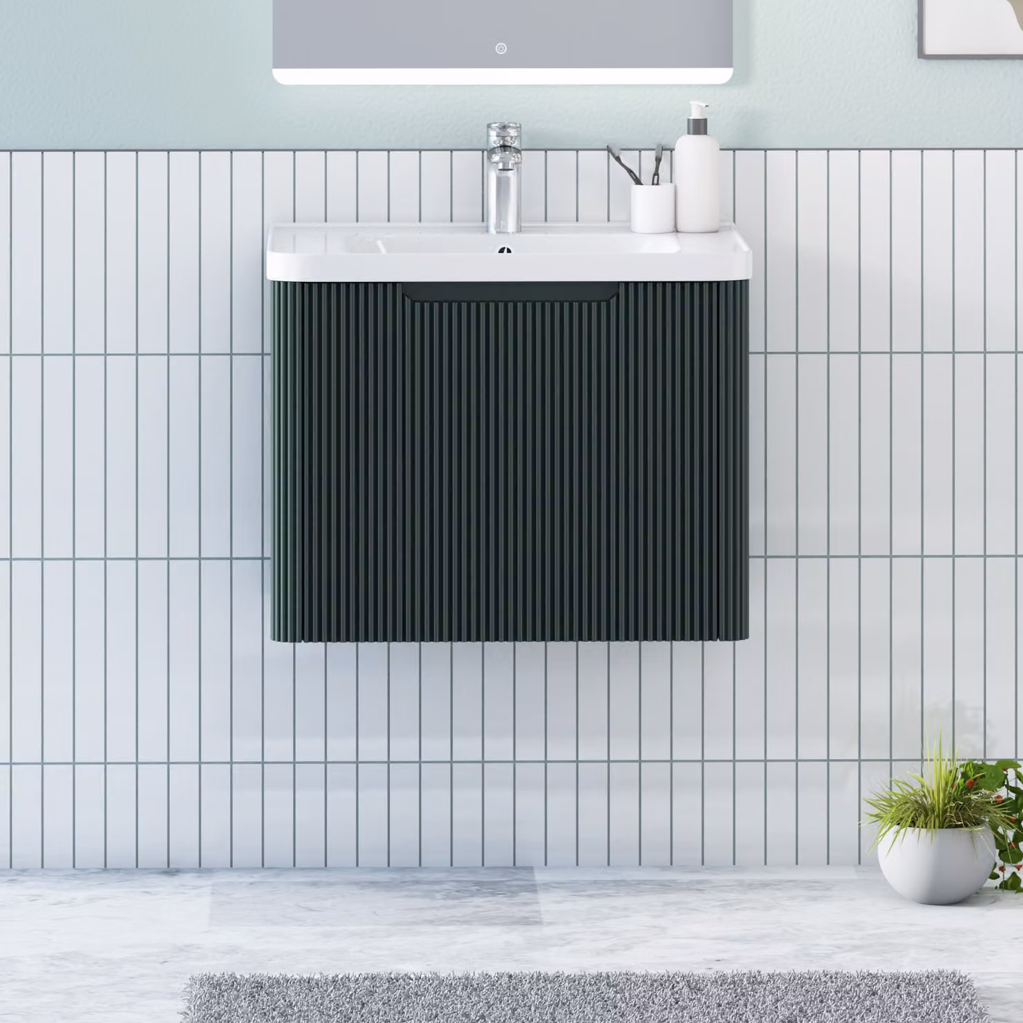Royal Bathrooms Avenza Fluted Wall Hung 1 Drawer Vanity Unit in White or Anthracite, Width: 60 cm