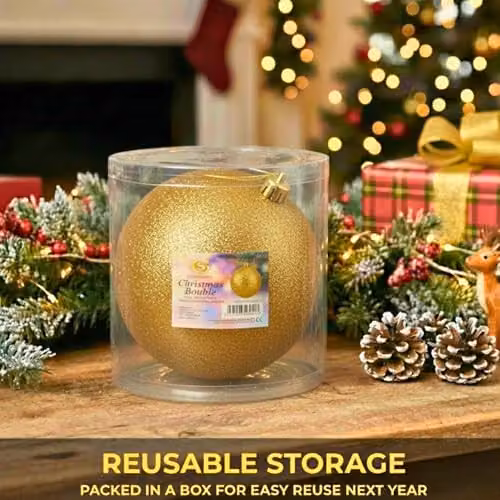 Shatchi Gold Glitter Christmas Bauble, Diameter: 20 cm – 6