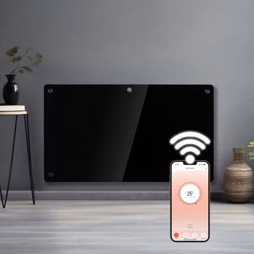 Futura 1500W WiFi Smart Glass Panel Convector Heater, Black, Wall Mounted or Freestanding – 1
