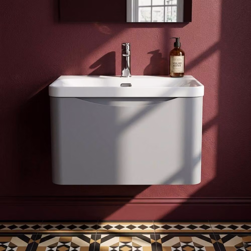 Balterley Arch Wall Hung 1-Drawer Bathroom Vanity with Ceramic Basin, Grey, W: 60 cm – 4