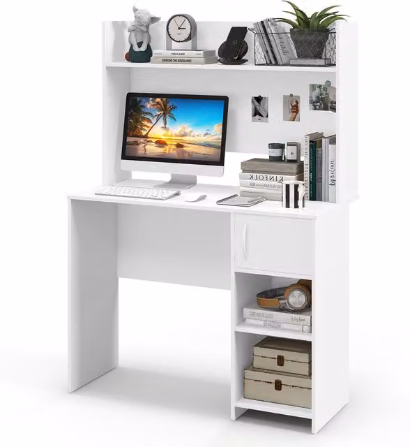 Costway Modern Rectangular Computer Desk in White
