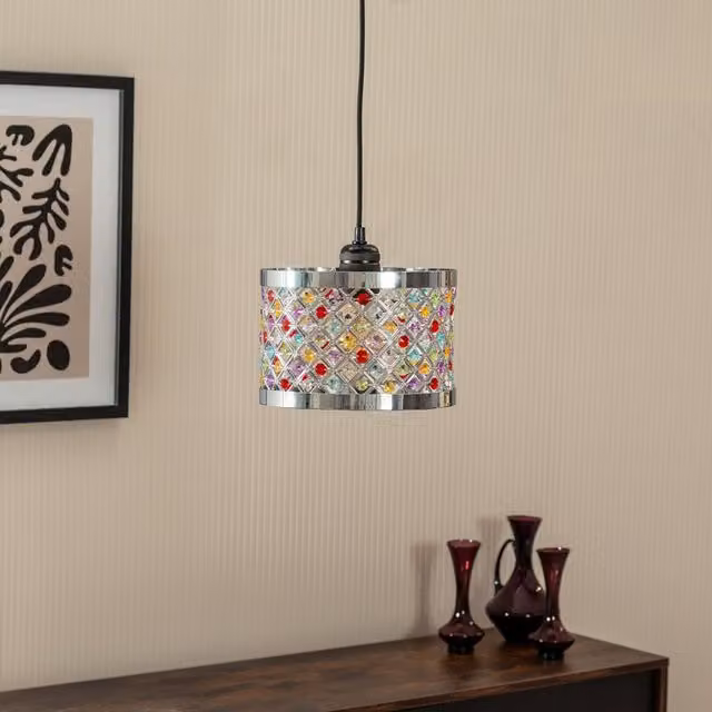ValueLights Hadley Jewel Drum Ceiling Light Shade with Multi Colour RGB LED Bulb