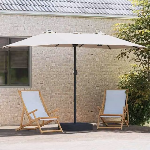 Berkfield Home Modern Folding Garden Parasol in Light Sand, W/D/H: 385 x 209 x 244 cm