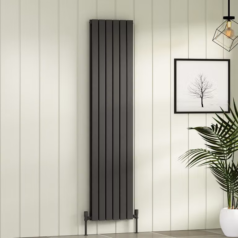 Aurexa Anthracite Double Flat Panel Vertical Designer Steel Radiator H: 180 cm, W: 40.8 cm
