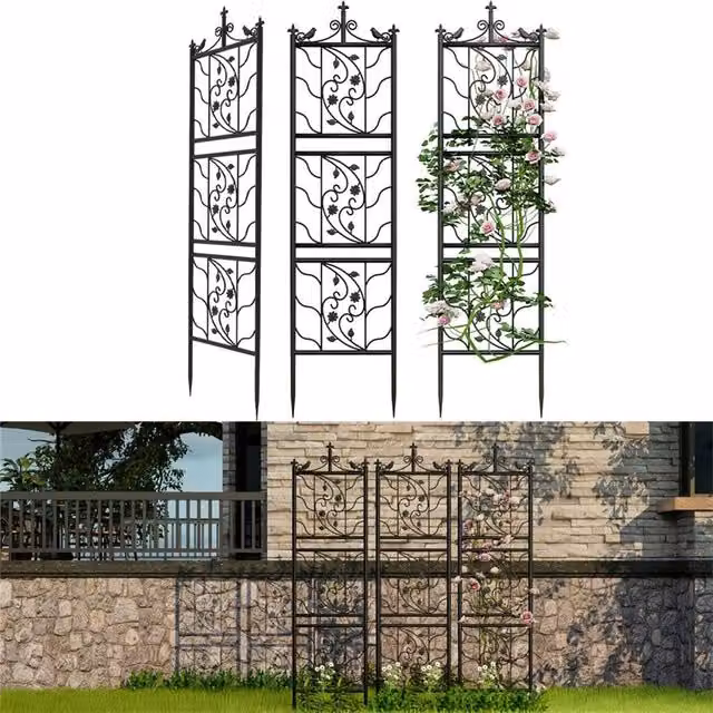 NESTLUNE 2 Black Powder-Coated Metal Garden Trellis Plant Support for Climbing Plants, W/D/H: 100 x 15 x 15 cm – 1