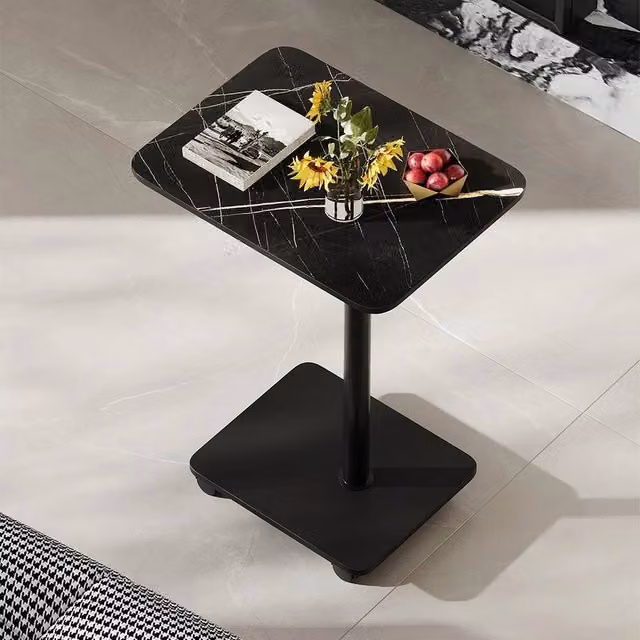 EONLION Black C-Shaped Sofa Side Table with Castors and Height Adjustment – 1