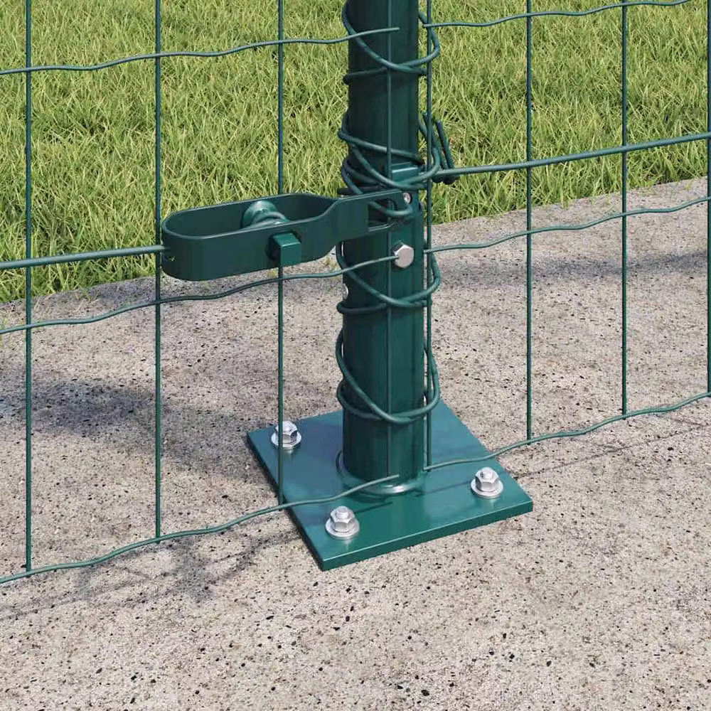 Berkfield Home Green Euro Fence with 7 Flanged Posts, Galvanised Steel, W: 10 m, H: 1.4 m – 3