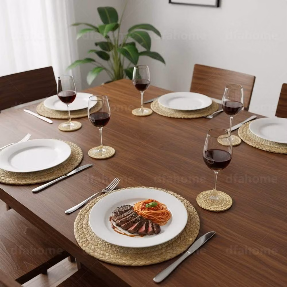 NESTLUNE Set of 6 Woven Seagrass Placemats and 6 Coasters in Brown, Round, 30 cm Diameter – 6
