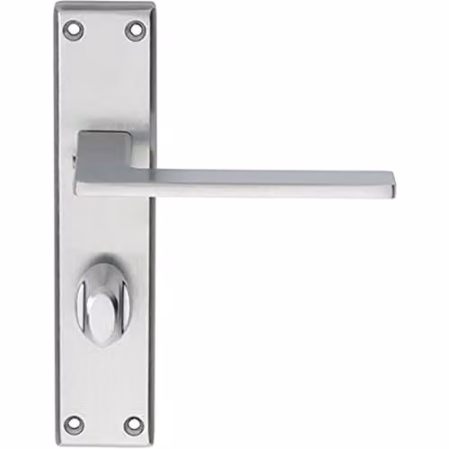 Loops Flat Straight Lever Bathroom Backplate Door Handle, Satin Chrome, W: 180 mm, H: 40 mm