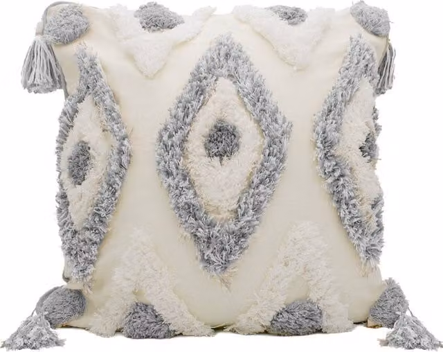 Intimates Oslo Tufted Filled Square Cushion in Grey and White, W/D/H: 43 x 43 x 43 cm