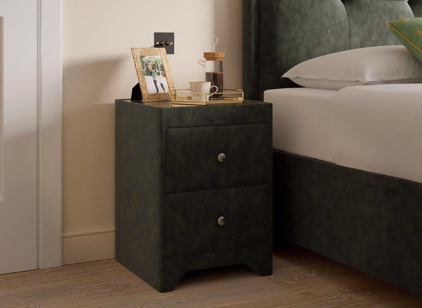 Dreams Kimberley Upholstered Bedside Table in Green