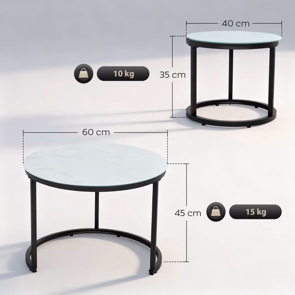 Wyld Haus Sosuri Set of 2 Round Nesting Tables with White Glass Tops and Metal Frames – 3