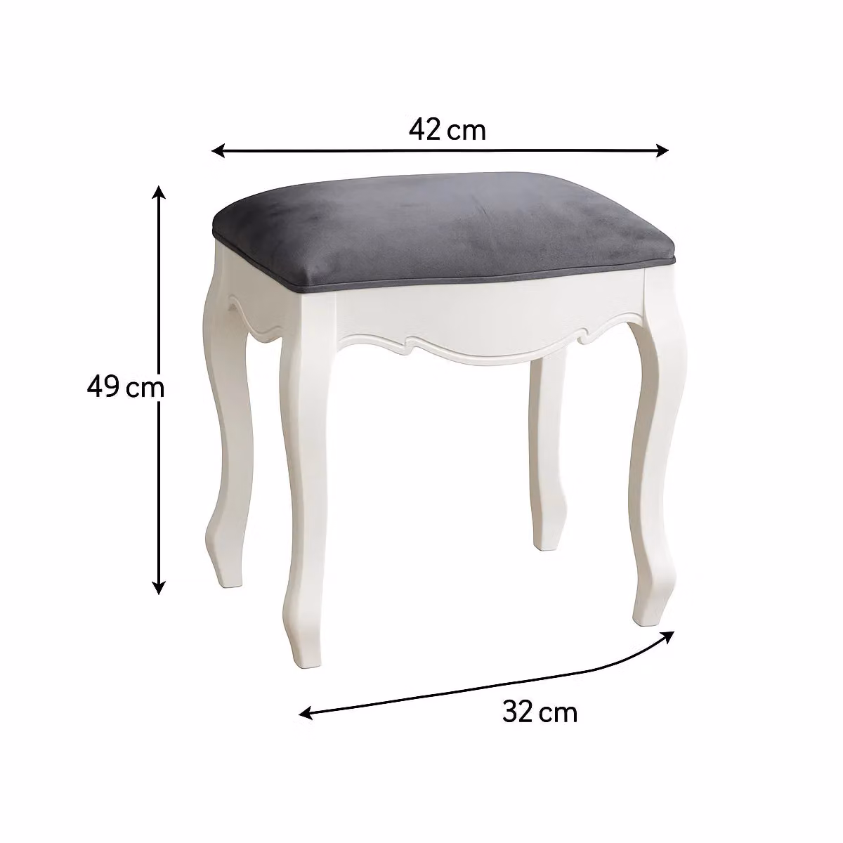 Melody Maison Victoria Range White and Grey Velvet Dressing Table Stool – 2