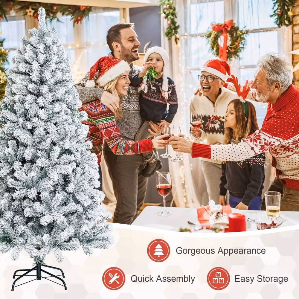 Costway Snow Flocked Artificial Christmas Tree in White, Height: 180 cm – 2