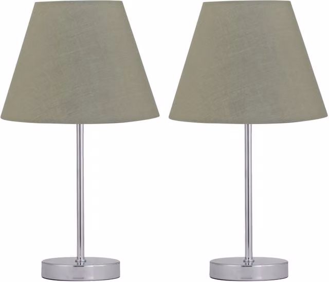 First Choice Lighting Set of 2 Chrome Table Lamps with Green Fabric Shades – 1