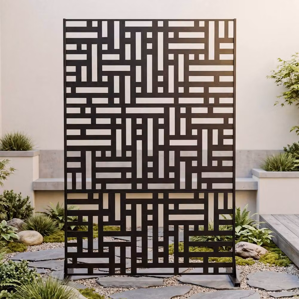Costway Metal Privacy Screen Decorative Louvered Room Divider in Black, Height: 183 cm – 3
