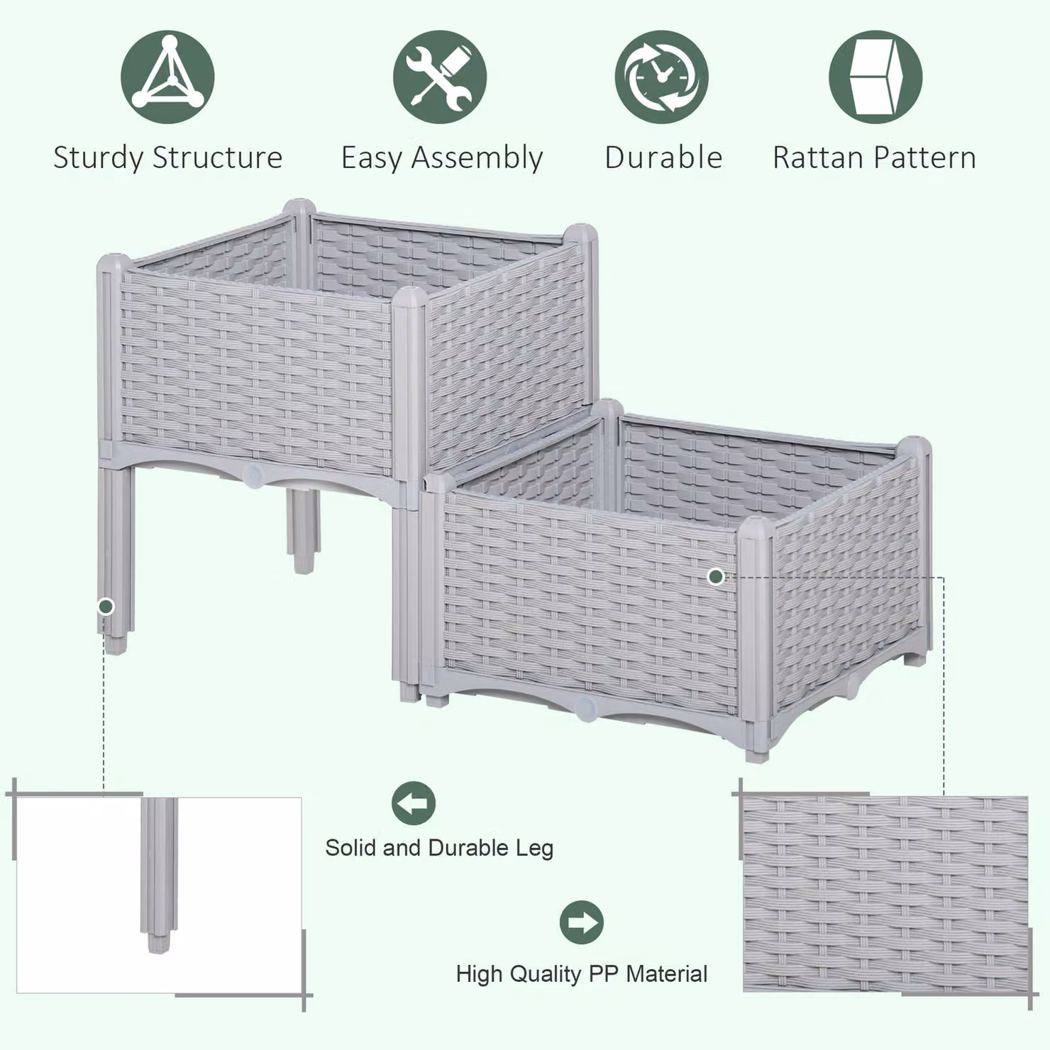 Outsunny Set of 2 Grey Raised Garden Planter Boxes for Vegetables and Plants, W/D/H: 40 x 40 x 44 cm – 3