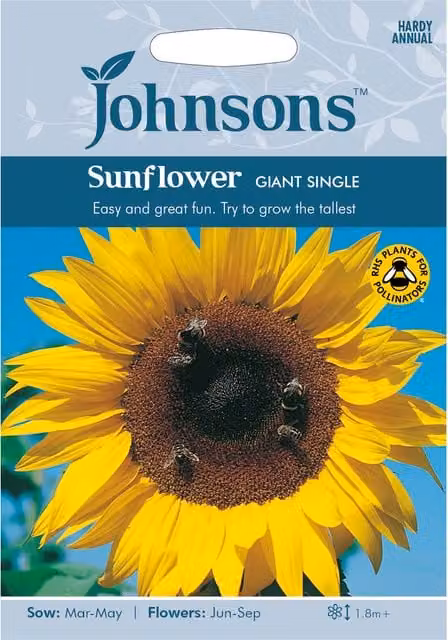 Johnsons Sunflower Giant Single Seeds, Yellow Ornamental Garden Flower Seeds