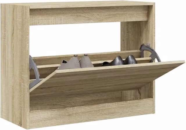 Berkfield Home Sonoma Oak Shoe Cabinet in Brown, W/D/H: 80 x 34 x 63 cm – 1