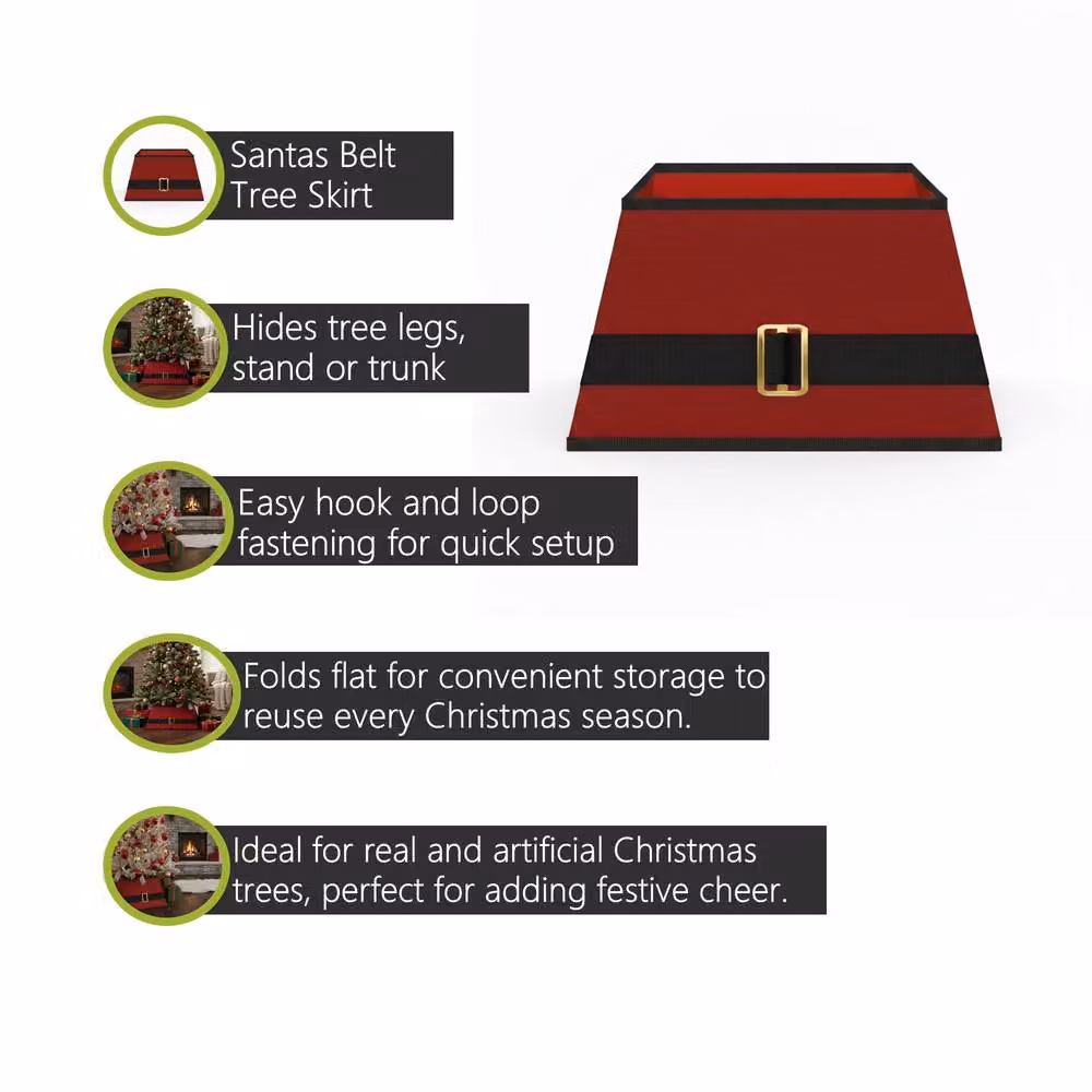 Pegdev Red and Black Santas Belt Christmas Tree Skirt for Tabletop Trees – 2