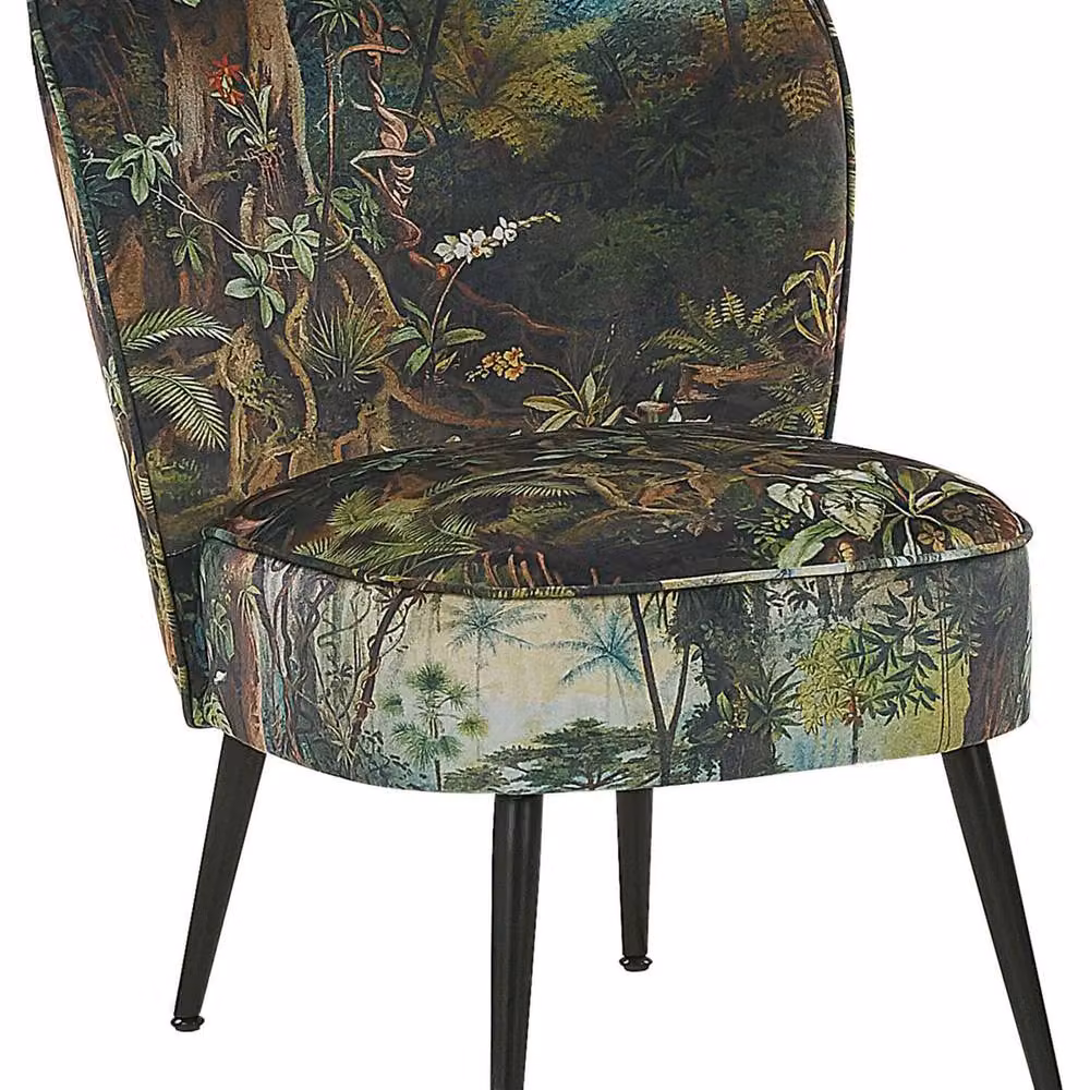 Wyld and Coco Jungle Print Armless Chair in Dark Green Floral Woven Fabric – 2