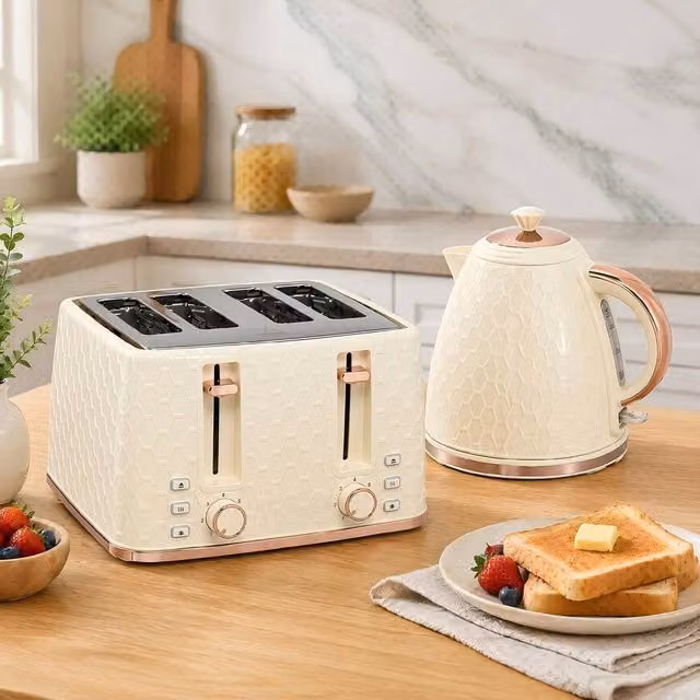 STILVORA Kettle and Toaster Set in Beige with Stainless Steel Finish – 1
