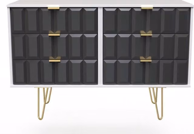 2 U Metro Ready Assembled 6 Drawer Wide Chest in Dark Grey and Gold – 1